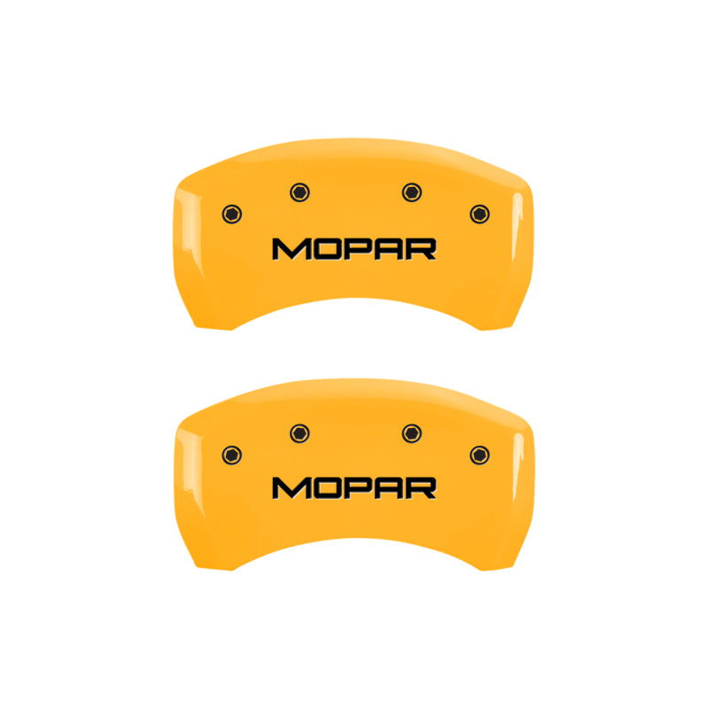 MGP 12162SMOPYL FITS 4 Caliper Covers Engraved Front & Rear MOPAR Yellow finish black ch