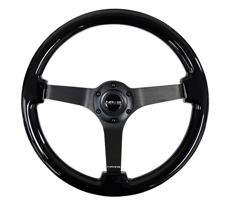 NRG RST-036BK-BK - Reinforced Steering Wheel (350mm / 3in. Deep) Black w/Black Chrome Solid 3-Spoke Center