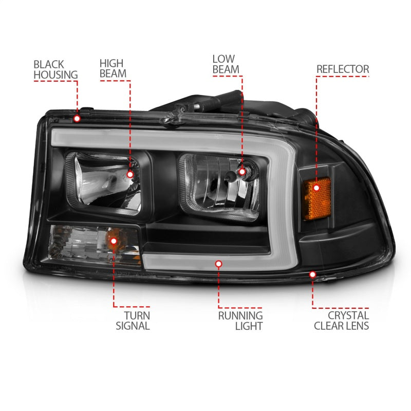 ANZO 111591 FITS 97-04 Dodge Dakota/Durango Crystal headlight Set w/ Light Bar Black Housing