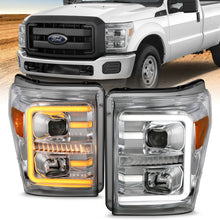 Load image into Gallery viewer, ANZO - [product_sku] - ANZO 11-16 Ford F-250/F-350/F-450 Projector Headlights w/ Plank Style Switchback Chrome w/Amber - Fastmodz