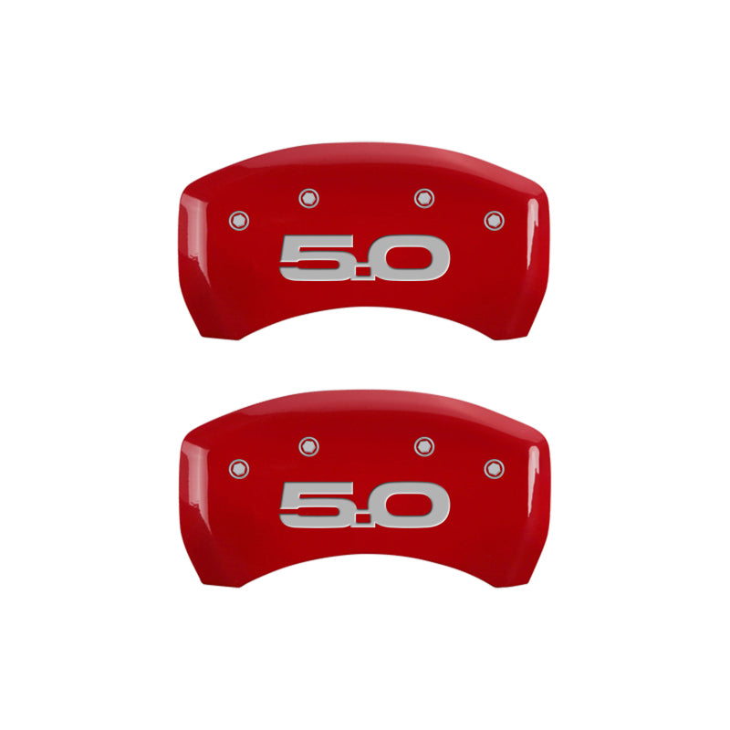 MGP 10201SM52RD FITS 4 Caliper Covers Engraved Front 2015/Mustang Engraved Rear 2015/50 Red finish silver ch