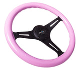 NRG ST-015BK-PK - Classic Wood Grain Steering Wheel (350mm) Solid Pink Painted Grip w/Black 3-Spoke Center