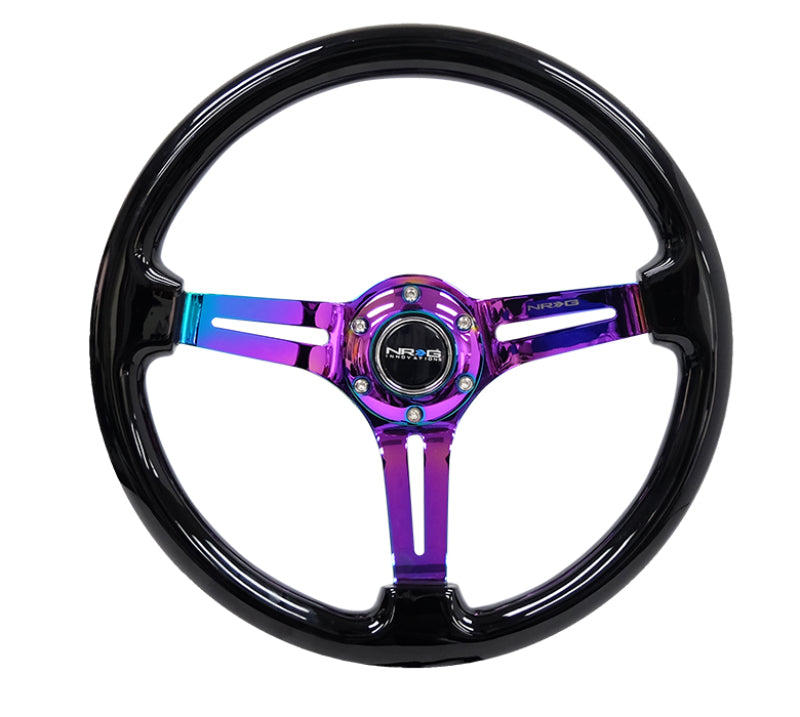 NRG Reinforced Steering Wheel (350mm / 3in. Deep) Blk Wood w/Blk Matte Spoke/Neochrome Center Mark - free shipping - Fastmodz