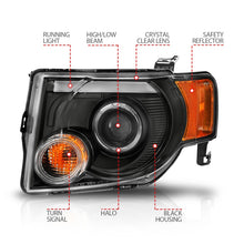 Load image into Gallery viewer, ANZO 2008-2012 Ford Escape Projector Headlights w/ Halo Black