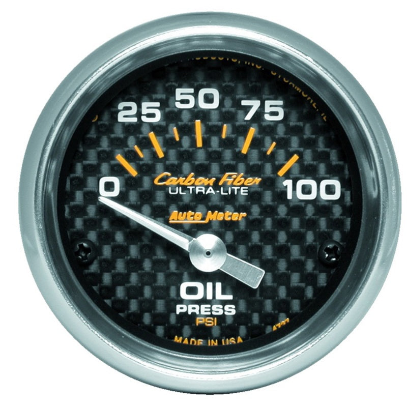 AutoMeter 4727 - Autometer Carbon Fiber 52mm 100 PSI Electronic Oil Pressure Gauge