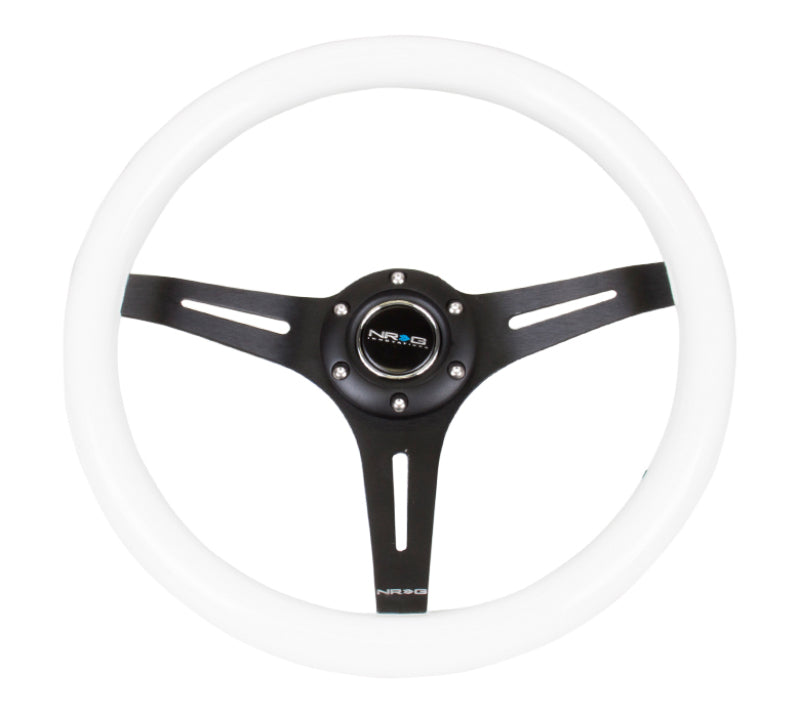 NRG ST-015BK-WT - Classic Wood Grain Steering Wheel (350mm) White Paint Grip w/Black 3-Spoke Center