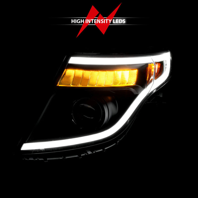 ANZO 111575 FITS 11-15 Ford Explorer (w/Factory Halogen HL Only) Projector Headlights w/Light Bar Black Housing