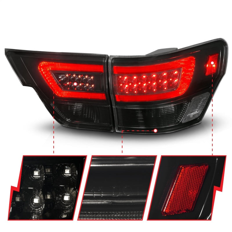 ANZO 311440 FITS 11-13 Jeep Grand Cherokee LED Taillights w/ Lightbar Black Housing/Smoke Lens 4pcs