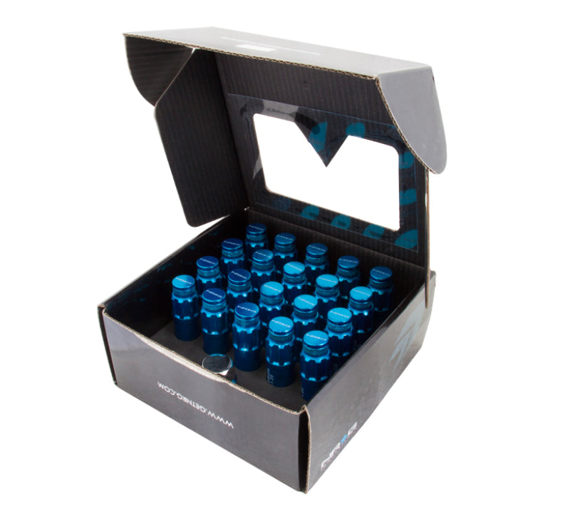 NRG LN-LS700BL-21 - 700 Series M12 X 1.5 Steel Lug Nut w/Dust Cap Cover Set 21 Pc w/Locks & Lock Socket Blue