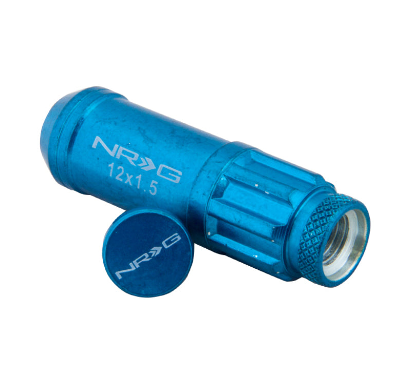 NRG LN-LS700BL-21 - 700 Series M12 X 1.5 Steel Lug Nut w/Dust Cap Cover Set 21 Pc w/Locks & Lock Socket Blue