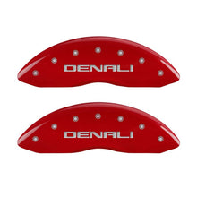 Load image into Gallery viewer, MGP 34009SDNLRD - 4 Caliper Covers Engraved Front &amp; Rear Denali Red finish silver ch