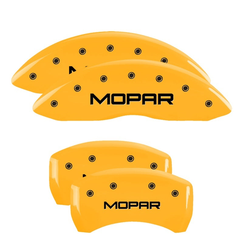 MGP 12162SMOPYL FITS 4 Caliper Covers Engraved Front & Rear MOPAR Yellow finish black ch