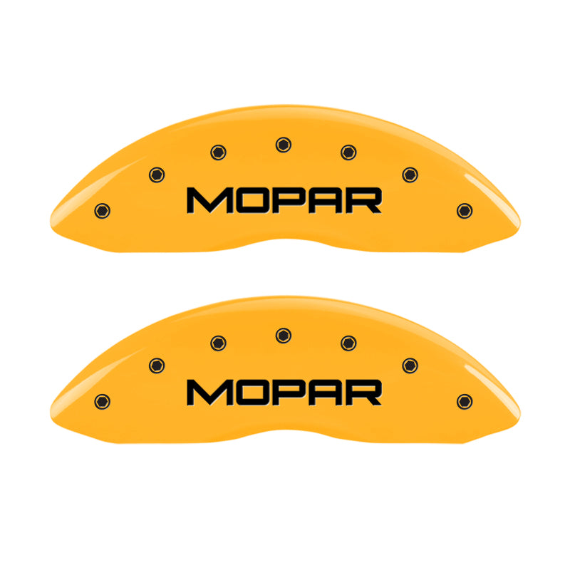 MGP 12162SMOPYL FITS 4 Caliper Covers Engraved Front & Rear MOPAR Yellow finish black ch