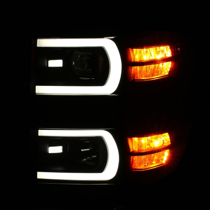 ANZO - [product_sku] - ANZO 14-15 Chevrolet Silverado 1500 Projector Headlights w/ Plank Style Switchback Black w/ Amber - Fastmodz