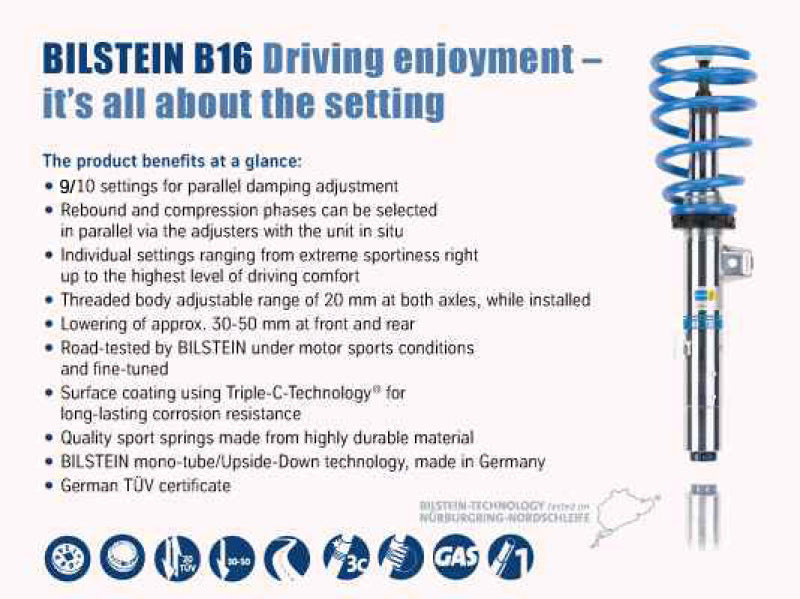 Bilstein 48-253901 - B16 15-17 Ford Mustang GT V8 Front and Rear Performance Suspension System