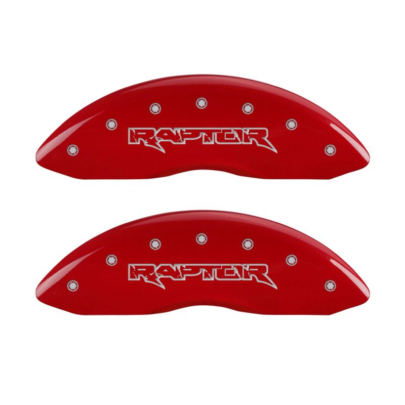 MGP 10219SRPTRD - 4 Caliper Covers Engraved Front & Rear Raptor Red finish silver ch