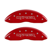 Load image into Gallery viewer, MGP 10219SRPTRD - 4 Caliper Covers Engraved Front &amp; Rear Raptor Red finish silver ch