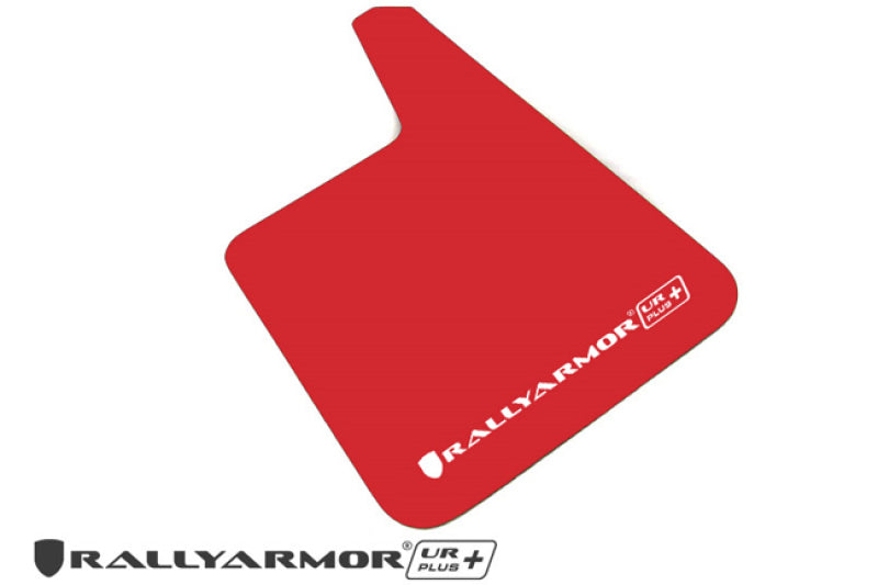 Rally Armor MF20-URP-RD/WH FITS: Larger Universal fitment (no hardware) UR Plus Red Mud Flap w/ White Logo
