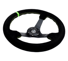 Load image into Gallery viewer, NRG RST-036MB-S-GN - Reinforced Steering Wheel 350mm/3in. Deep Blk Suede/ Neon Green Stitch w/5mm Matte Black Spoke
