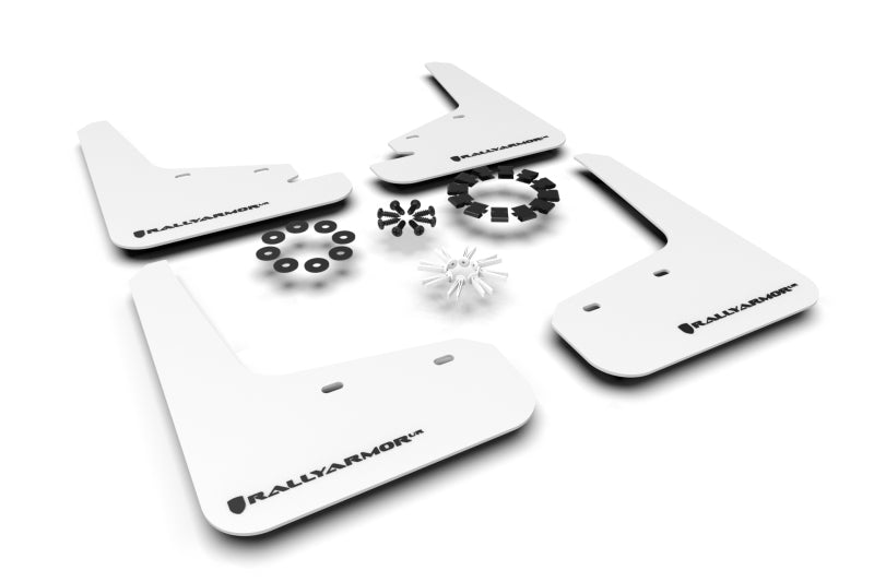 Rally Armor MF72-UR-WH/BLK FITS: 20-22 Tesla Model Y White UR Mud Flap w/ Black Logo