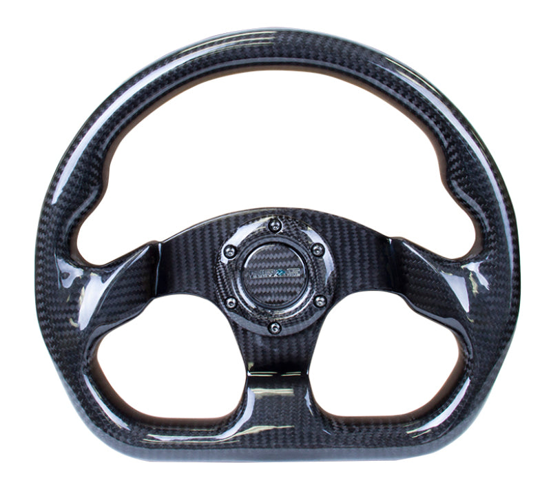 NRG ST-009CF/BK - Carbon Fiber Steering Wheel (320mm) Flat Bottom w/Shiny Black Carbon