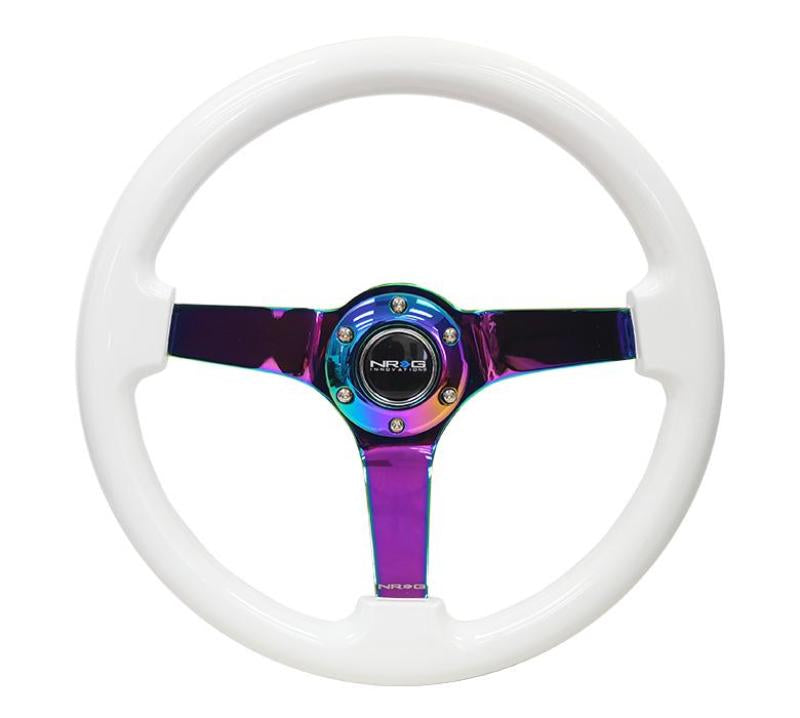 NRG RST-036WT-MC - Reinforced Steering Wheel (350mm / 3in. Deep) Classic White w/4mm Neochrome Solid 3-Spoke