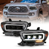 ANZO 111496 FITS: 2016-2018 Toyota Tacoma LED Projector Headlights Plank Style Black w/ Amber