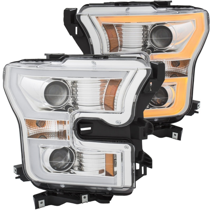 ANZO - [product_sku] - ANZO 2015-2017 Ford F-150 Projector Headlights w/ Plank Style Switchback Chrome w/ Amber - Fastmodz