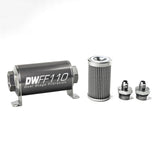 DeatschWerks 8-03-110-100K-6 - Stainless Steel 6AN 100 Micron Universal Inline Fuel Filter Housing Kit (110mm)