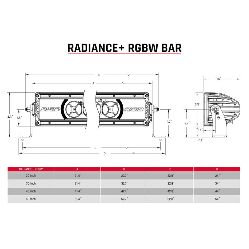 Rigid Industries 230053 FITS Radiance+ 30in. RGBW Light Bar