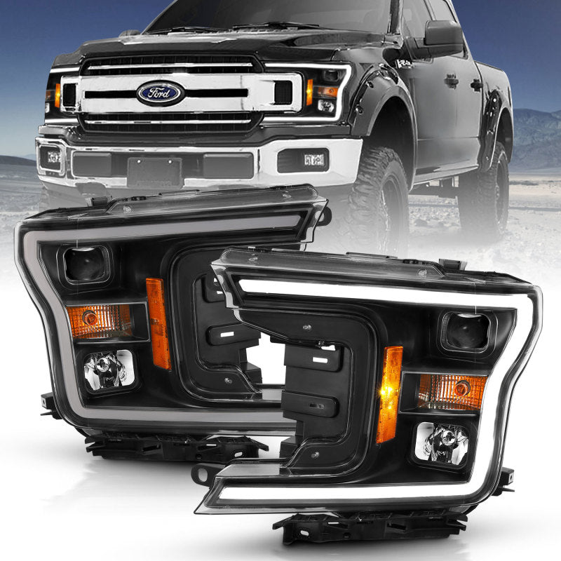 ANZO - [product_sku] - ANZO 2018-2019 Ford F-150 Projector Plank Style H.L. Black Amber (Without Switchback) - Fastmodz