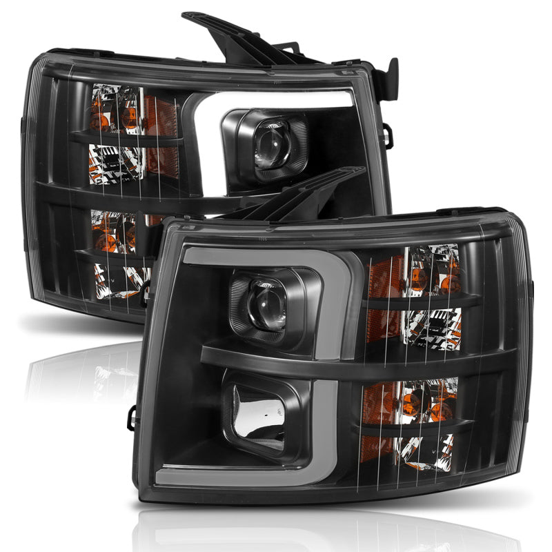 ANZO - [product_sku] - ANZO 07-13 Chevrolet Silverado 1500 Plank Style Projector Headlights Black w/ Amber - Fastmodz