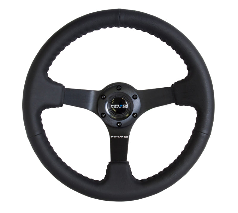 NRG RST-036MB-R - Reinforced Steering Wheel (350mm / 3in. Deep) Bk Leather w/Bk BBall Stitch (Odi Bakchis Edition)