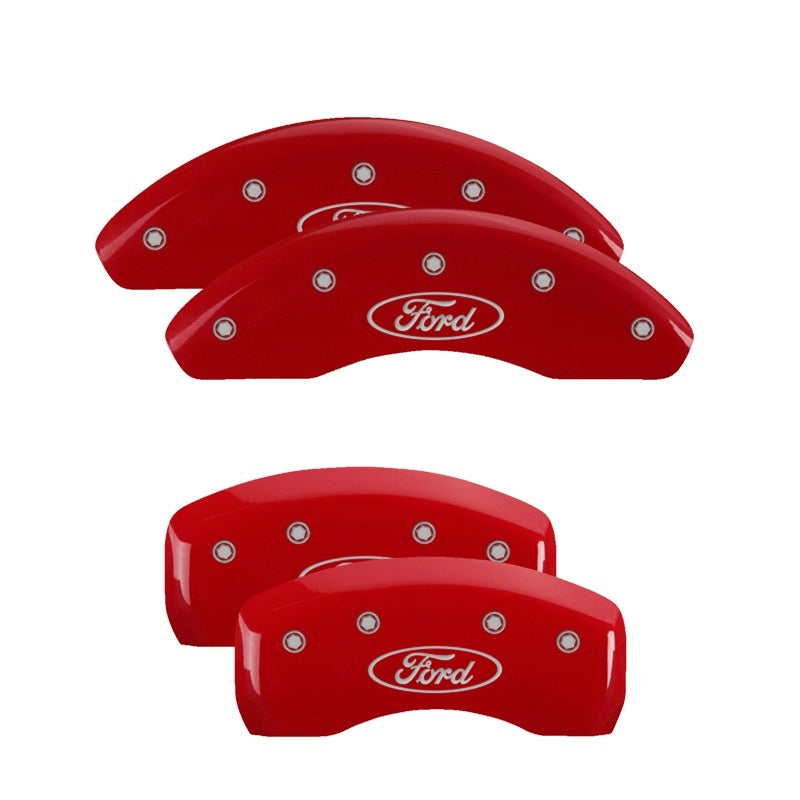 MGP 10095SMPYRD FITS 4 Caliper Covers Engraved Front Mustang Engraved Rear Pony Red finish silver ch