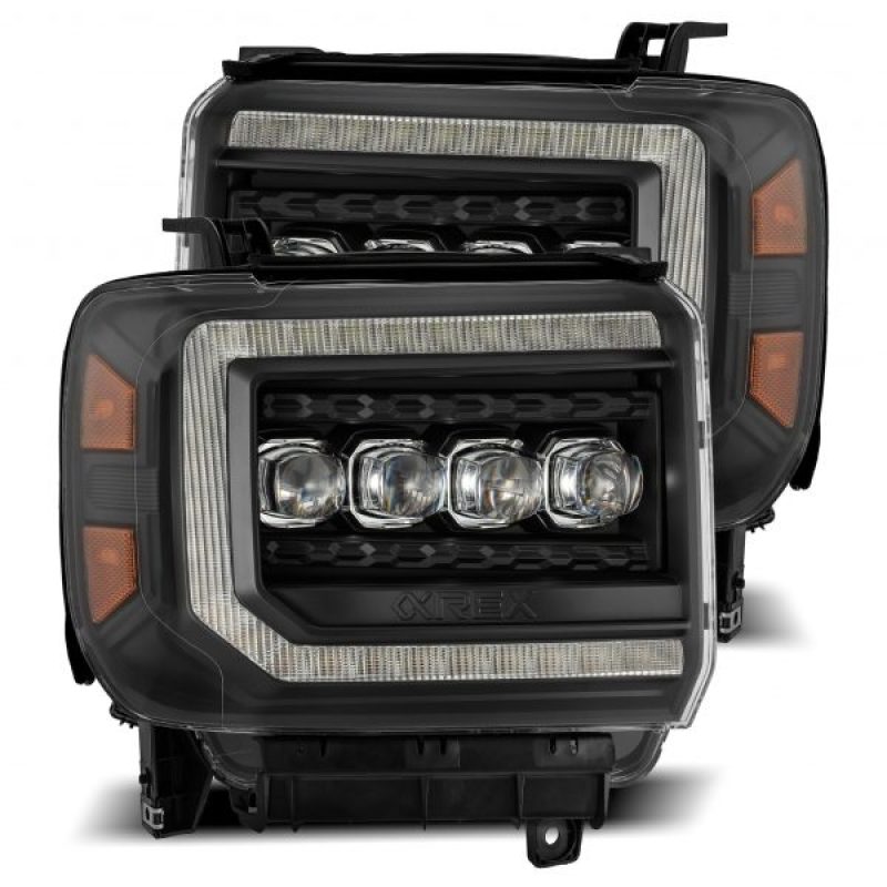 AlphaRex 880617 - 14-18 GMC Sierra NOVA LED Proj Headlights Plank Style Black w/Activ Light/Seq Signal/DRL