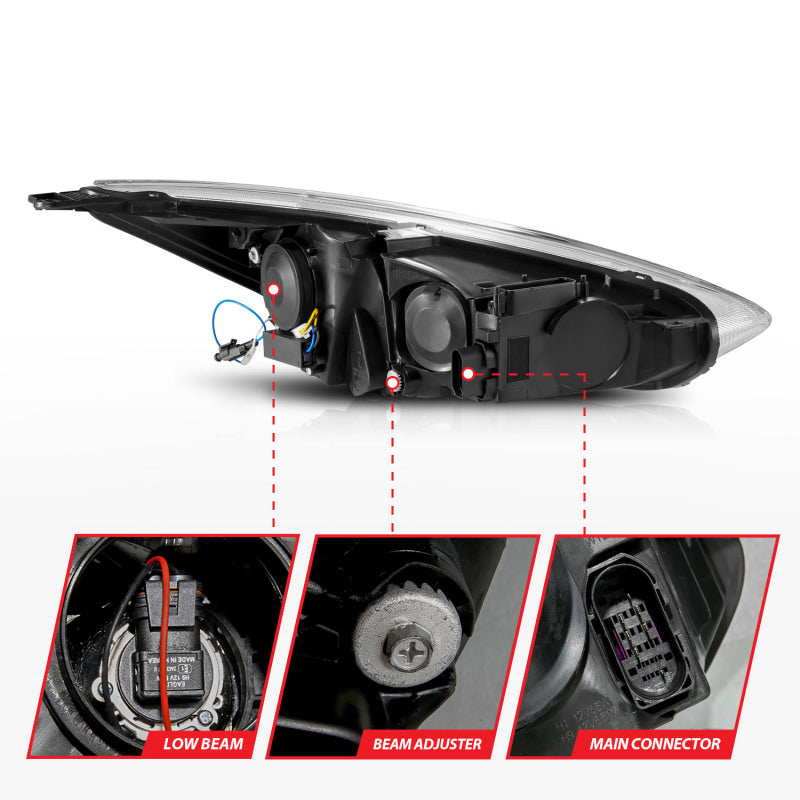 ANZO 121564 FITS 15-18 Ford Focus Projector Headlightsw/ Light Bar Switchback Black Housing