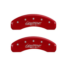 Load image into Gallery viewer, MGP 10021SLTGRD FITS 4 Caliper Covers Engraved Front &amp; Rear Lightning Red finish silver ch