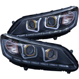 ANZO - [product_sku] - ANZO 2013-2015 Honda Accord Projector Headlights w/ U-Bar Black - Fastmodz