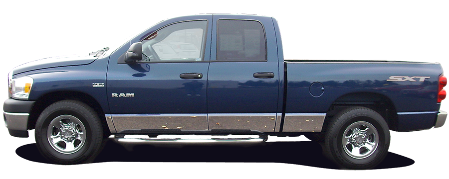 QAA Chrome Rocker Panels For 2002-2008 Dodge Ram - 4-door Pickup Truck Quad Cab Short Bed w/ Molding