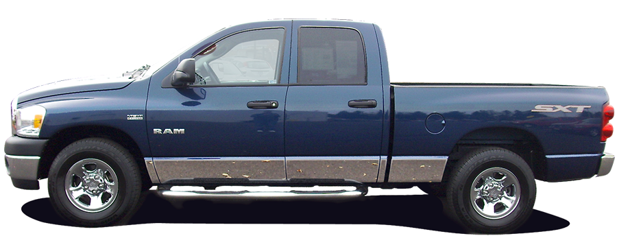 QAA Chrome Rocker Panels For 2002-2008 Dodge Ram - 4-door Pickup Truck Quad Cab Long Bed