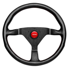 Load image into Gallery viewer, MOMO 3-Spoke Monte Carlo Series Black Leather Steering Wheel with Red Stitch