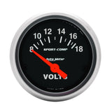 AutoMeter 3391 FITS 3391 - Autometer Sport-Comp 52mm 8-18 Volt Electronic Voltmeter Gauge