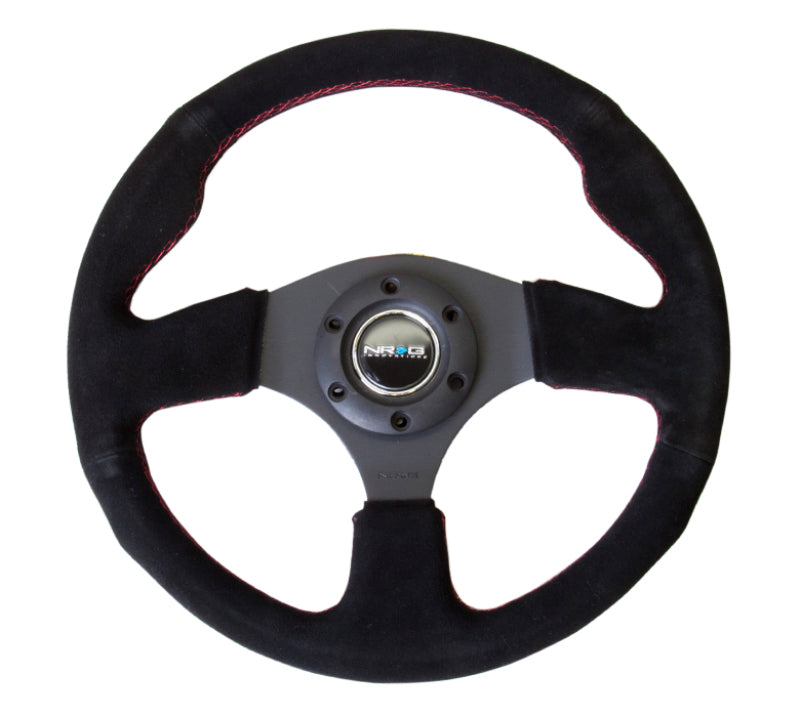 NRG Reinforced Steering Wheel (320mm) Suede w/Red Stitch - free shipping - Fastmodz