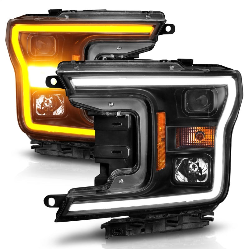 ANZO 111509 FITS: 2018-2020 Ford F-150 Projector Headlight w/ Plank Style Switchback Black Housing
