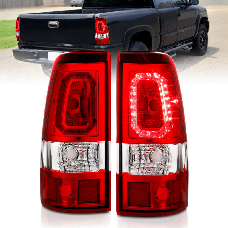 ANZO 311326 FITS 1999-2002 Chevy Silverado 1500 LED Taillights Plank Style Chrome With Red/Clear Lens