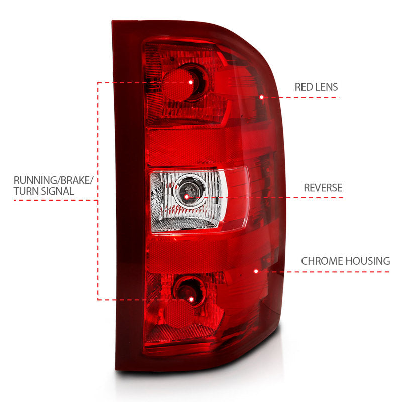 ANZO 311303 FITS 2007-2013 Chevy Silverado Taillight Red/Clear Lens (OE Replacement)