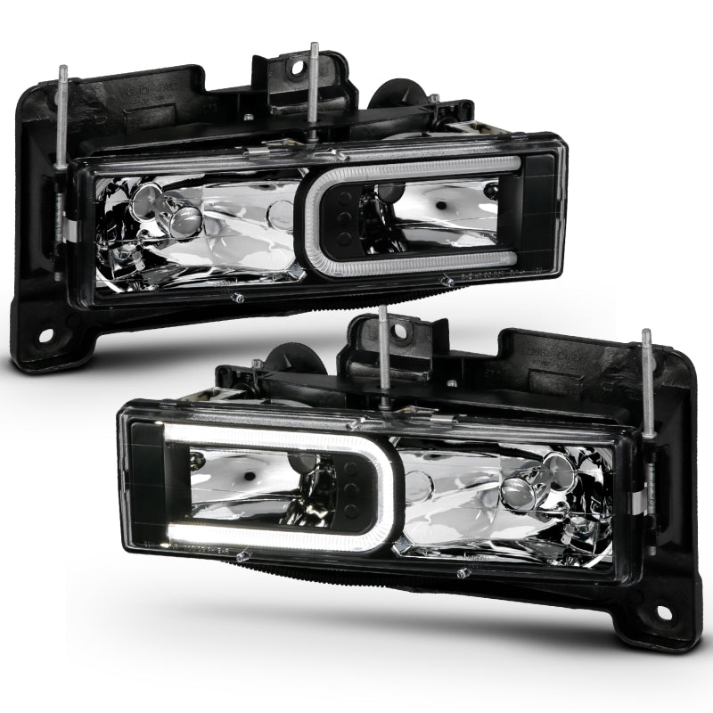 ANZO 111498 FITS 1999-2000 Cadillac Escalade Crystal Headlights Light Bar Black Housing (Pair)