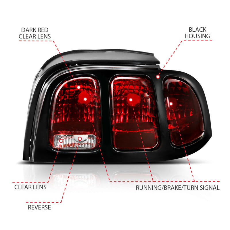 ANZO 321350 -  FITS: 1994-1998 Ford Mustang Taillight Dark Red Lens (OE Style)