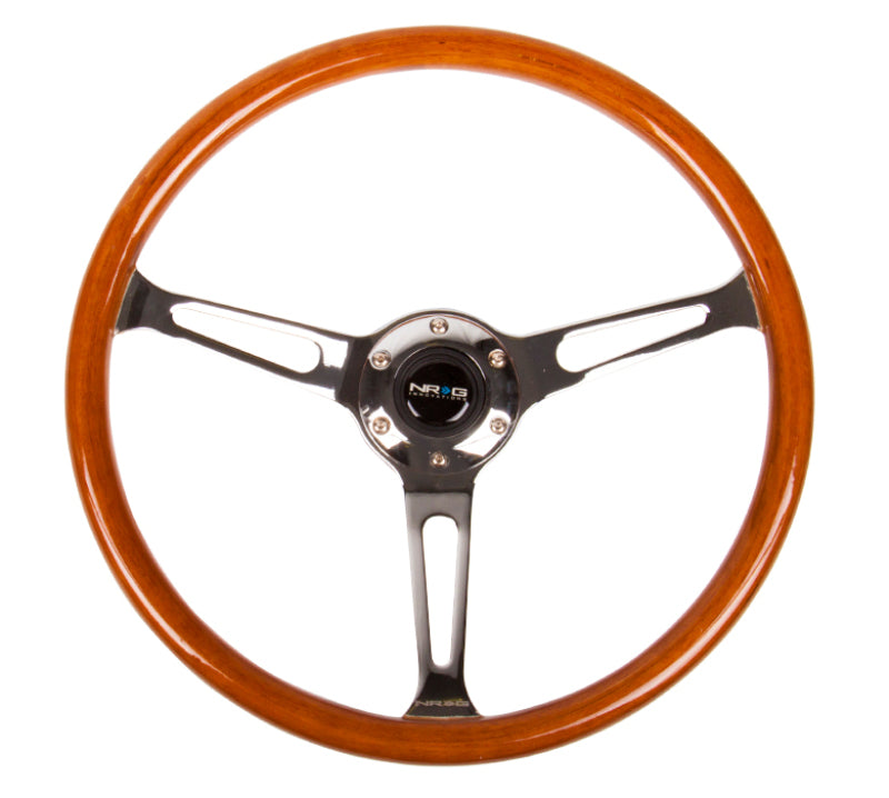 NRG RST-360SL - Reinforced Steering Wheel (360mm) Classic Wood Grain w/Chrome Cutout 3-Spoke Center