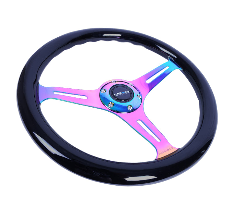 NRG ST-015MC-BK - Classic Wood Grain Steering Wheel (350mm) Black Paint Grip w/Neochrome 3-Spoke Center